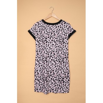 Contrast Neck Leopard T-shirt Mini Dress